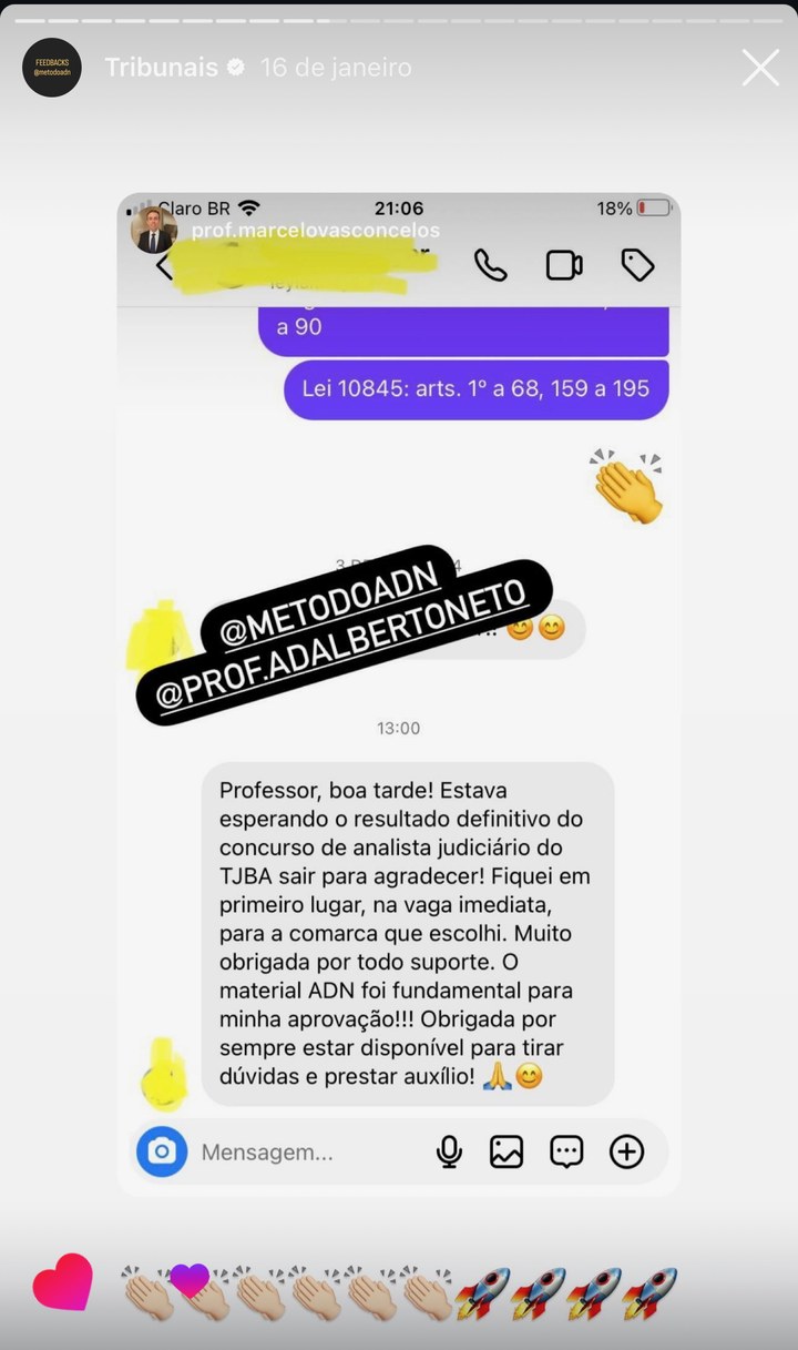 Mensagem de aluna aprovada em 1º lugar para Analista Judiciário do TJ-BA